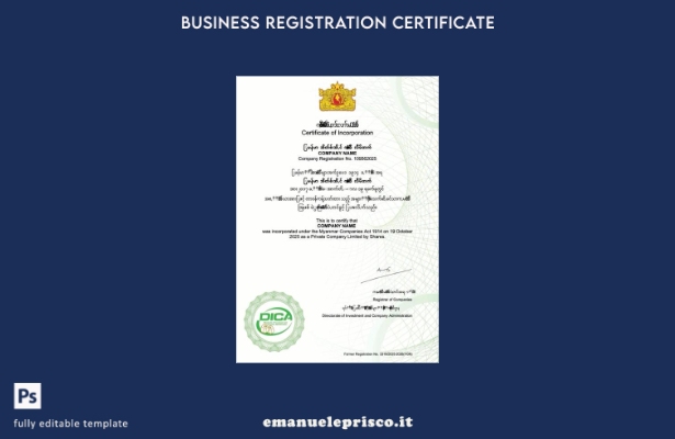certificato di costituzione Myanmar in stile verificato Modello Word e PDF, mode